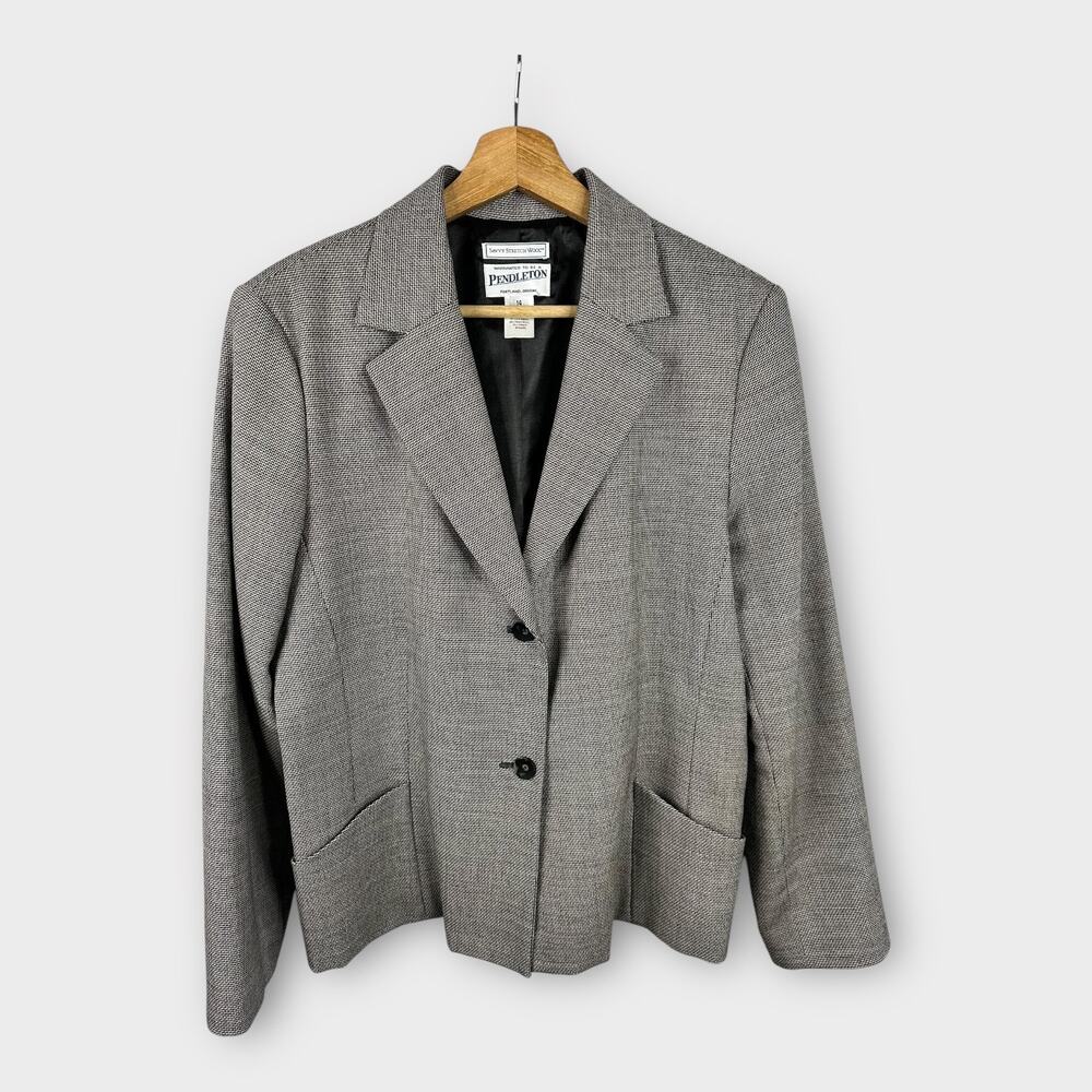 Pendleton Vintage Womens size 14 Tweed Wool Blazer Jacket Stretch 2 Button Gray